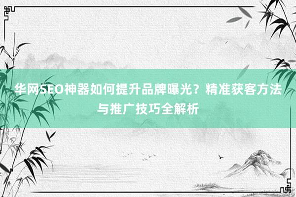 华网SEO神器如何提升品牌曝光？精准获客方法与推广技巧全解析