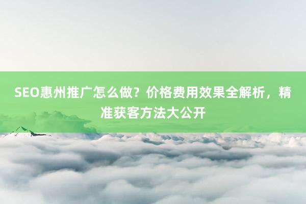 SEO惠州推广怎么做？价格费用效果全解析，精准获客方法大公开