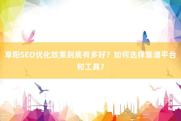 阜阳SEO优化效果到底有多好？如何选择靠谱平台和工具？