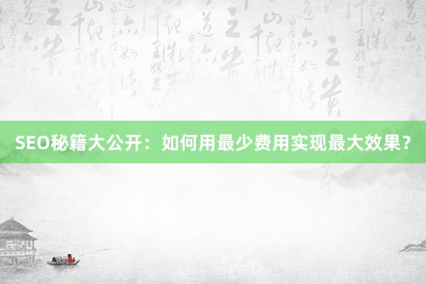 SEO秘籍大公开：如何用最少费用实现最大效果？