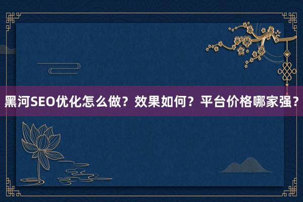 黑河SEO优化怎么做？效果如何？平台价格哪家强？