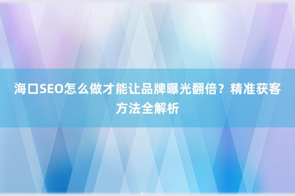 海口SEO怎么做才能让品牌曝光翻倍？精准获客方法全解析