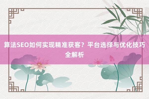 算法SEO如何实现精准获客？平台选择与优化技巧全解析