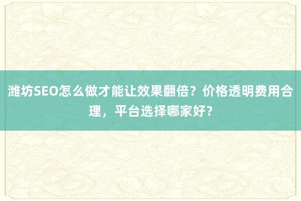 潍坊SEO怎么做才能让效果翻倍？价格透明费用合理，平台选择哪家好？