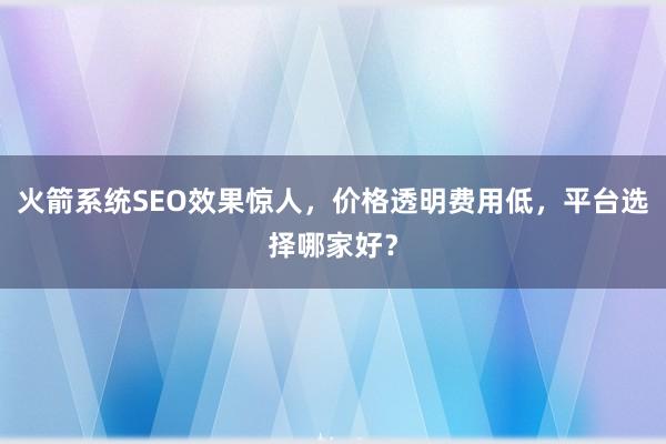 火箭系统SEO效果惊人，价格透明费用低，平台选择哪家好？