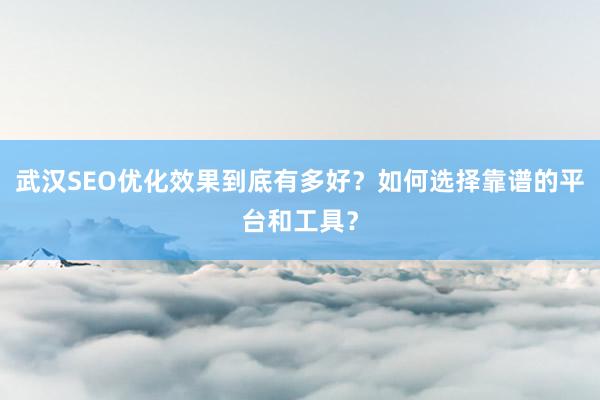 武汉SEO优化效果到底有多好？如何选择靠谱的平台和工具？