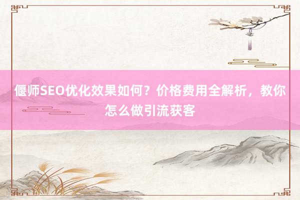 偃师SEO优化效果如何？价格费用全解析，教你怎么做引流获客