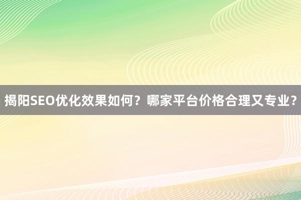 揭阳SEO优化效果如何？哪家平台价格合理又专业？