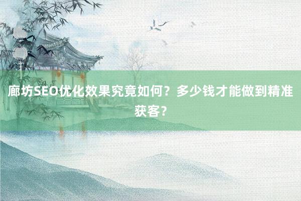 廊坊SEO优化效果究竟如何？多少钱才能做到精准获客？