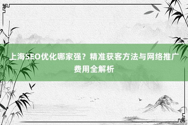 上海SEO优化哪家强？精准获客方法与网络推广费用全解析