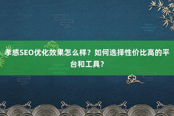 孝感SEO优化效果怎么样？如何选择性价比高的平台和工具？