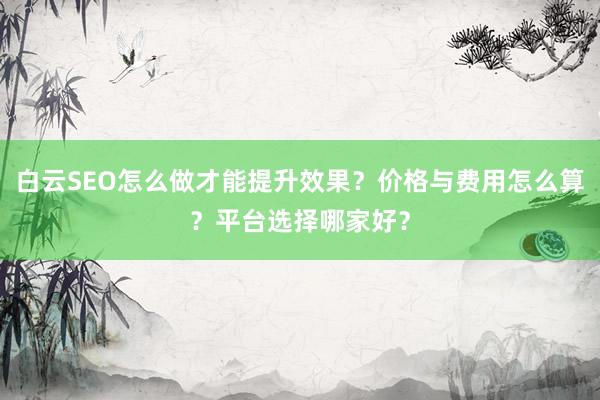 白云SEO怎么做才能提升效果？价格与费用怎么算？平台选择哪家好？