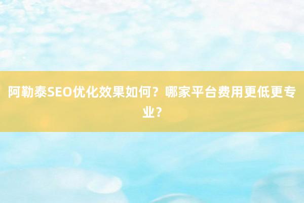阿勒泰SEO优化效果如何？哪家平台费用更低更专业？