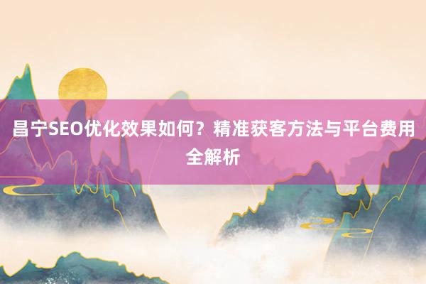 昌宁SEO优化效果如何？精准获客方法与平台费用全解析
