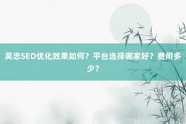 吴忠SEO优化效果如何？平台选择哪家好？费用多少？