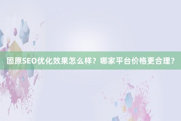 固原SEO优化效果怎么样？哪家平台价格更合理？