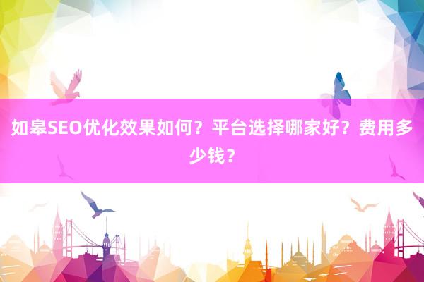 如皋SEO优化效果如何？平台选择哪家好？费用多少钱？