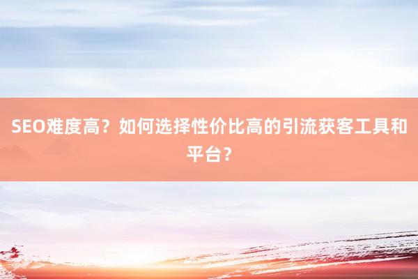 SEO难度高？如何选择性价比高的引流获客工具和平台？