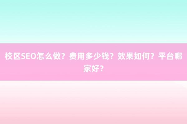 校区SEO怎么做？费用多少钱？效果如何？平台哪家好？