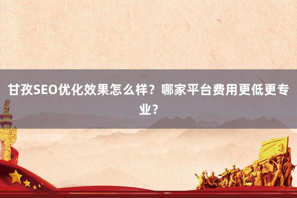甘孜SEO优化效果怎么样？哪家平台费用更低更专业？