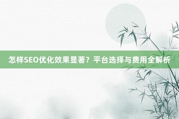 怎样SEO优化效果显著？平台选择与费用全解析