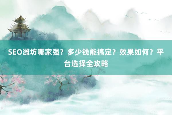 SEO潍坊哪家强？多少钱能搞定？效果如何？平台选择全攻略
