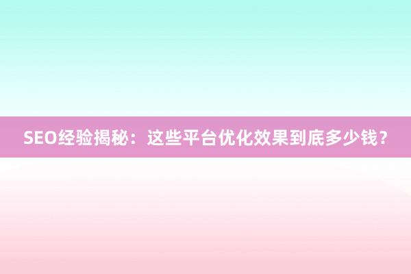 SEO经验揭秘：这些平台优化效果到底多少钱？