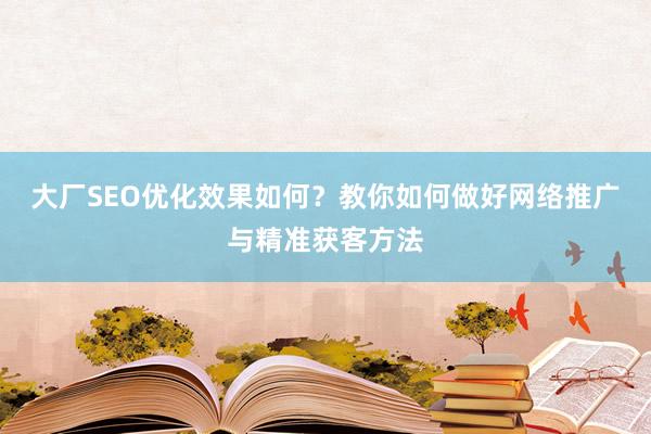 大厂SEO优化效果如何？教你如何做好网络推广与精准获客方法